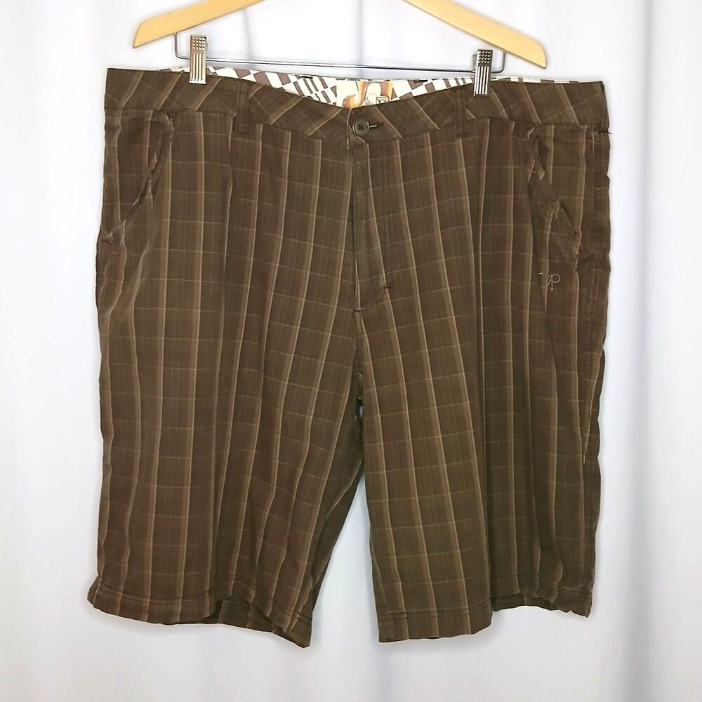 OP Ocean Pacific Brown Plaid Shorts Cotton Pockets Chino Casual Mens sz: 42